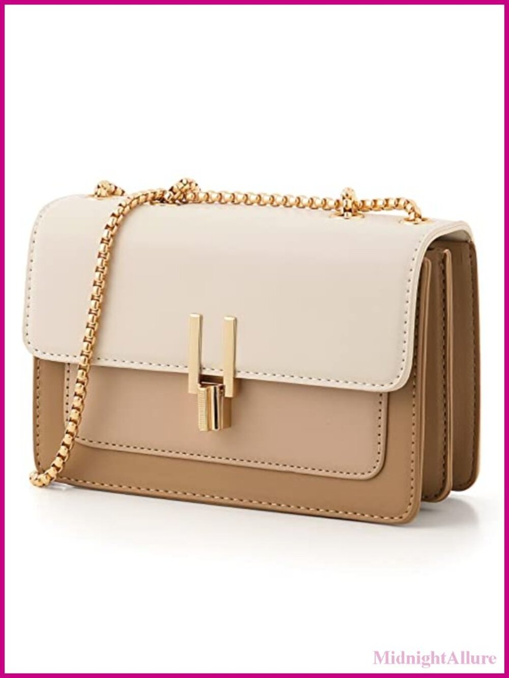 Faux Leather Crossbody Bag Color-Block Satchel Turn Lock